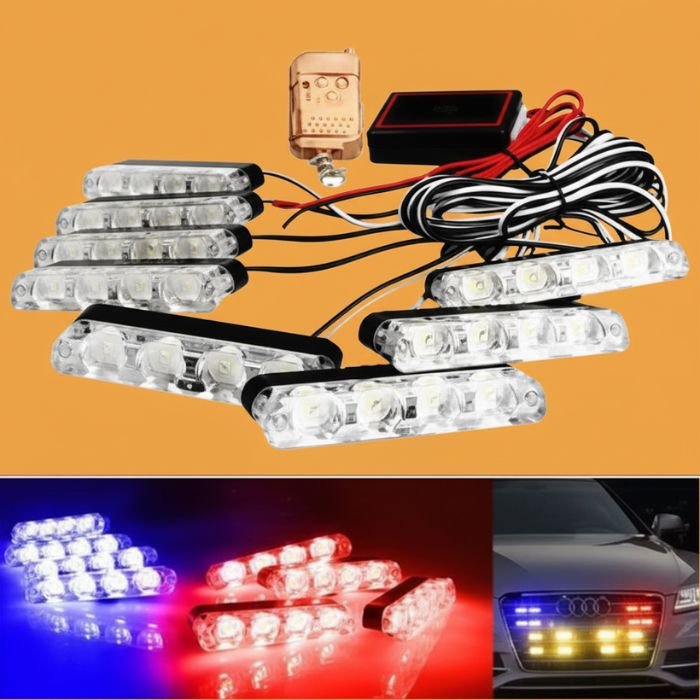 Police Flasher Light / Remote 8 Pcs | LED Emergency Warning Lights