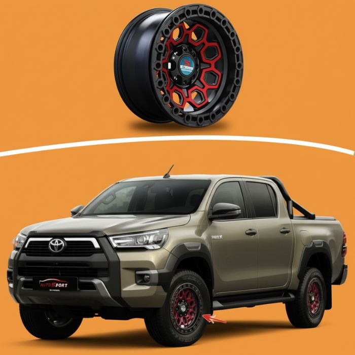 Toyota Hilux Revo Rocco 18-Inch Off-Road Alloy Rims | Matt Black and Red