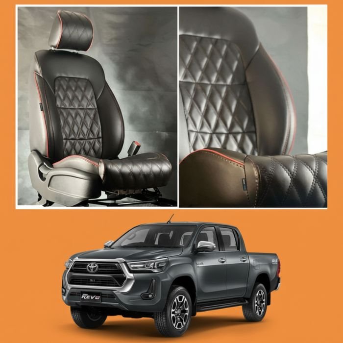 Seat Covers Diamond Cut Black Red | Toyota Hilux Revo & Rocco