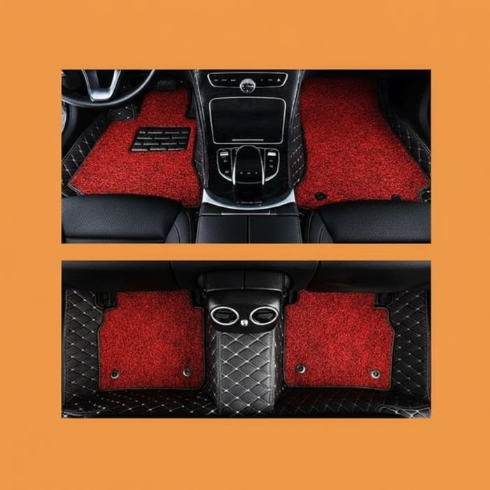 9D floor mats black / Toyota Land Cruiser with red stitching 2015–2021