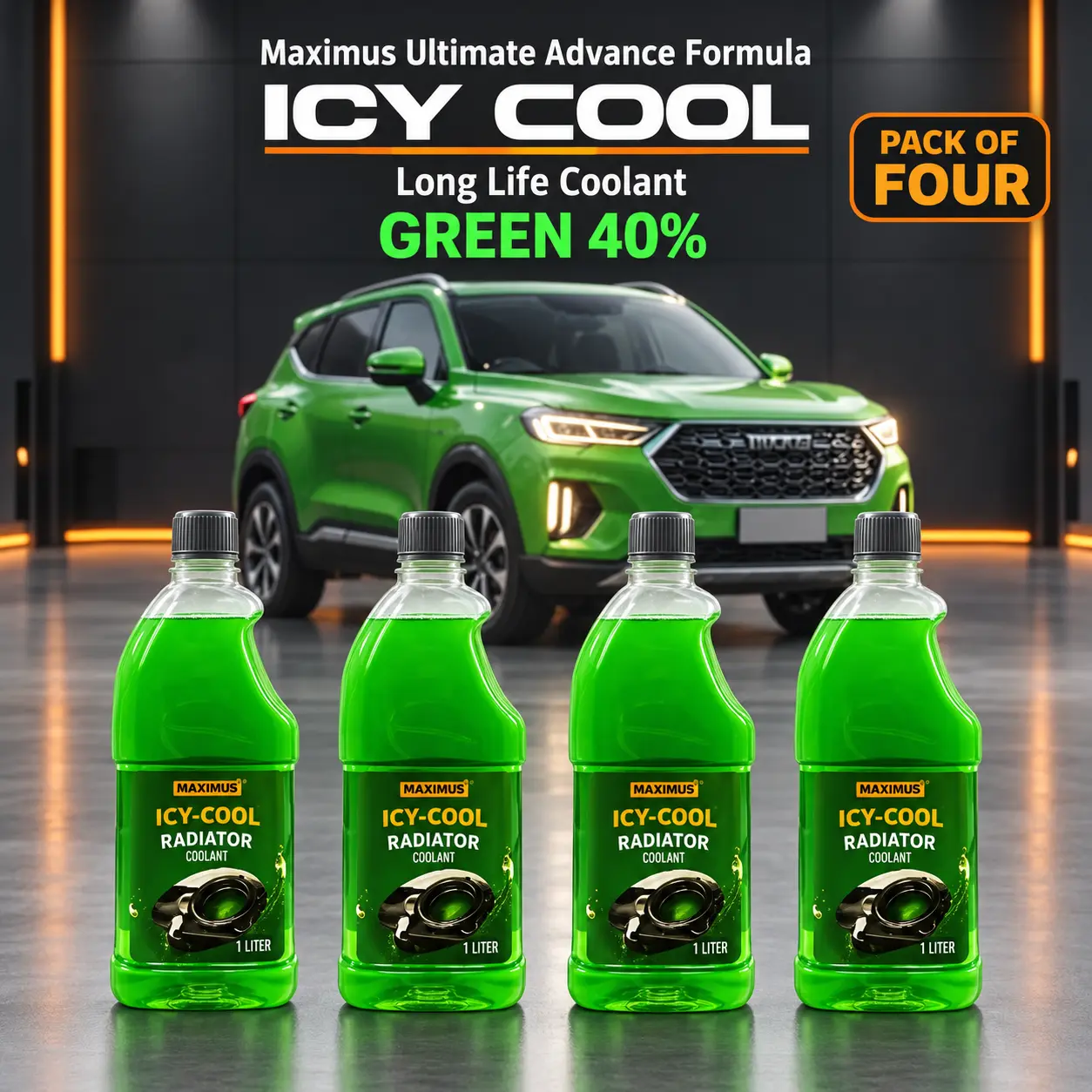 Maximus ICY Cool Coolant Green 40% Pack of 4 | Sarmad