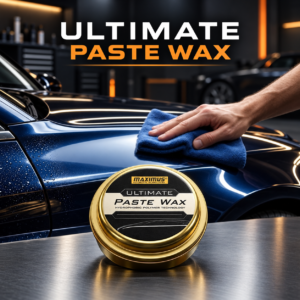 Maximus Ultimate Paste Wax gold tin with blue microfiber cloth